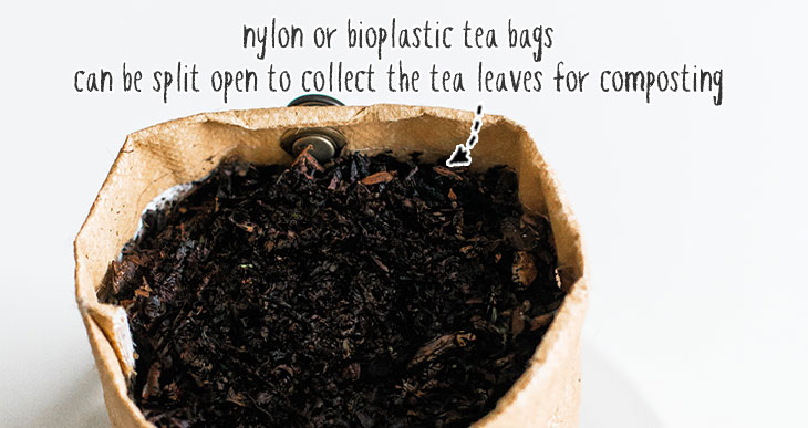 open tea bags and collect leaves for composting