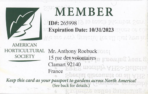 american horticultural-society membership card
